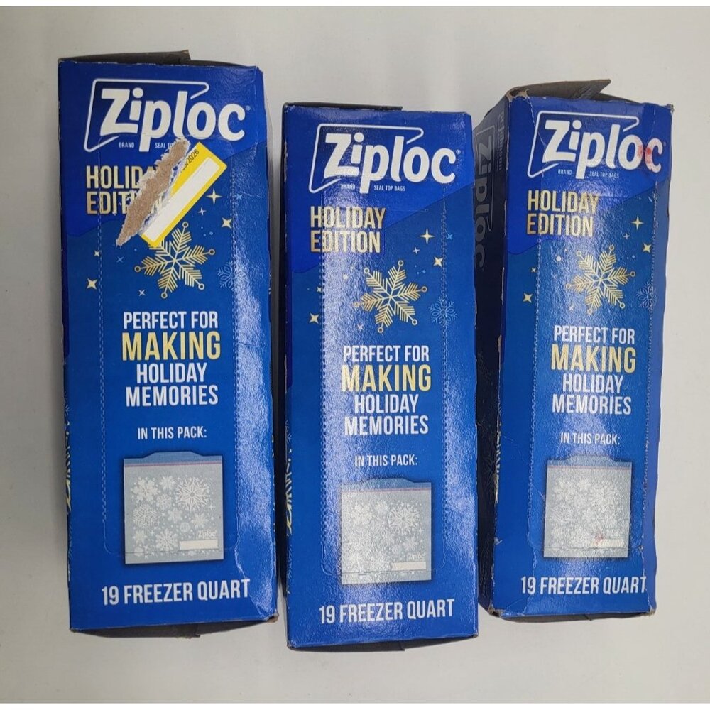 Ziploc Holiday Edition Quart Freezer Bags 19 Ct Grip N Seal Set Of 3 Boxes (57 b - Picture 2 of 6